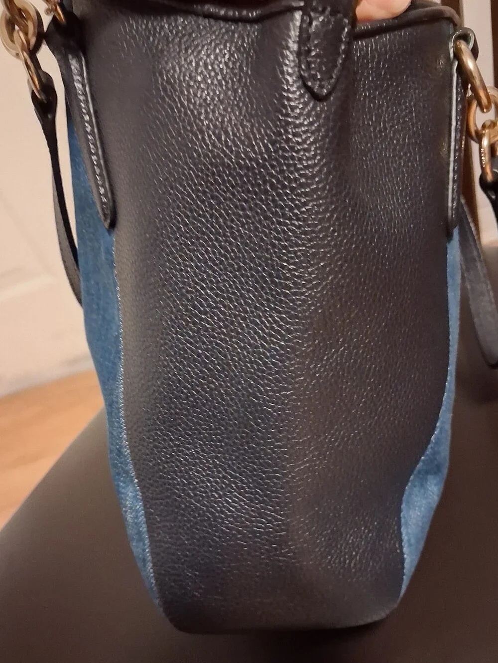 Coach Blue Denim and Black Leather Handbags Satchel Crossbody